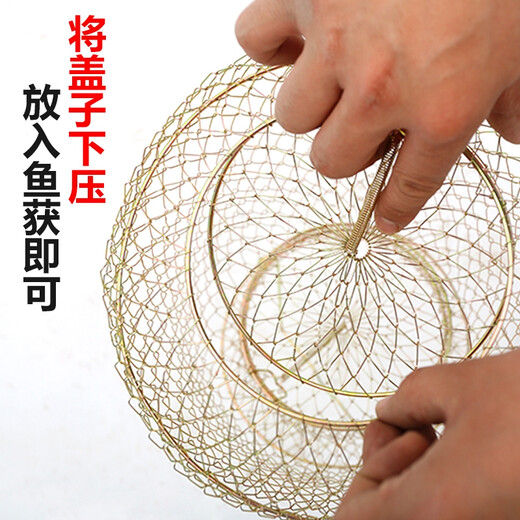 Folding wire fish basket net bag fishing net fish metal stainless steel wire fish cage braided Yuhu Yuyongji medium size 30cm in diameter with missing rope