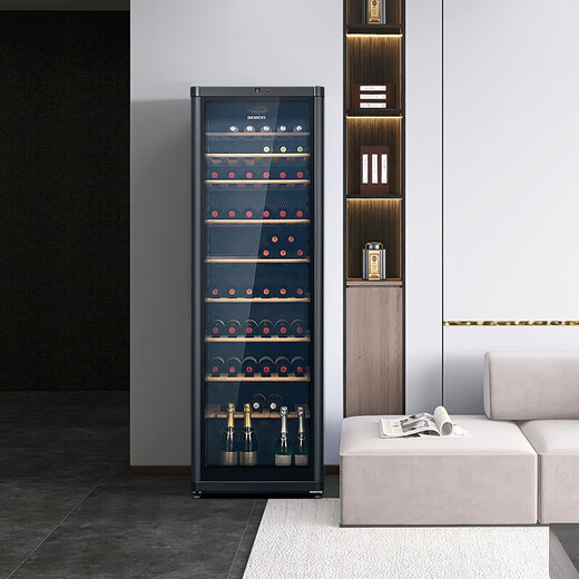 SIEMENS 385L wine cabinet 120 bottles red wine cabinet home wine cabinet constant temperature refrigeration imported oak wine rack black KW35VB7TSC 120 bottles black 385L