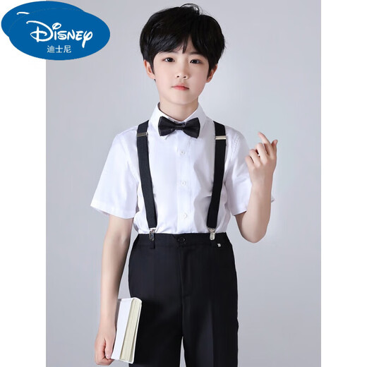 G.duck boys short-sleeved white shirt summer thin children's performance host chorus white shirt primary school uniform dress white cotton short-sleeved + black tie 110 recommended height 100-110cm (3-4 years old)