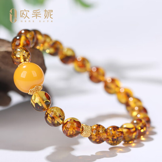 OUCERNY flower amber bracelet natural amber beeswax round beads multi-treasure single circle diy bracelet Baltic inscription gift