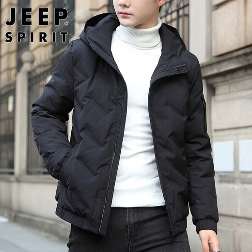 JEEP SPIRIT Jeep Down Jacket Men's Short Autumn and Winter Men's Down Jacket Warm White Duck Down Jacket Men's Black 2XL