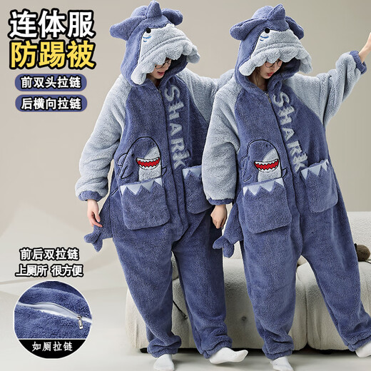 紫颂情侣连体睡衣女学生秋冬季卡通动漫珊瑚绒加绒加厚居家服男款宽松 珊瑚绒-pf#3892#拉链连体 XL  加大男款建议140-160斤