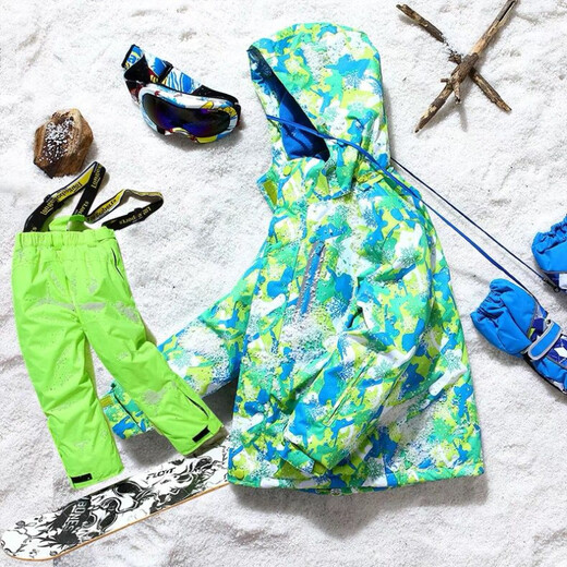 LONGE children's ski suit suit for boys and girls, waterproof, thickened and warm, middle and large children's ski suit and ski pants, rose red + rose red, size 16, 160