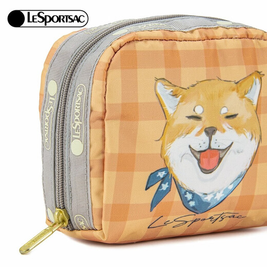 LeSportsac Lebo Poetry Bag Women's Bag New Cartoon Coin Headphones Makeup Storage Clutch for Girls Gift Orange Plaid Shiba Inu