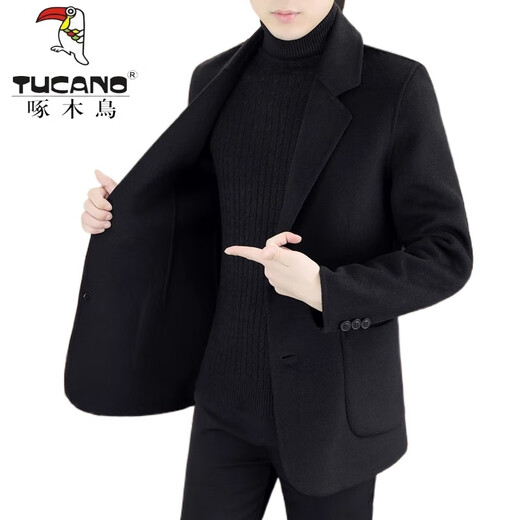 Woodpecker (TUCANO) Woolen Suit Men's 2024 Autumn and Winter New Suit Short Woolen Jacket Business Casual Top Men's Dark Gray XL 130-150Jin Jin equals 0.5 kg