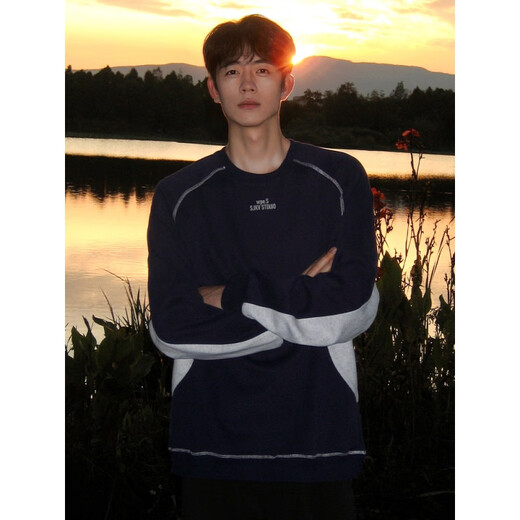 刘潮布加绒男士卫衣冬季情侣长袖T恤内搭打底衫 3271藏青色【310g重磅棉 不褪色 M