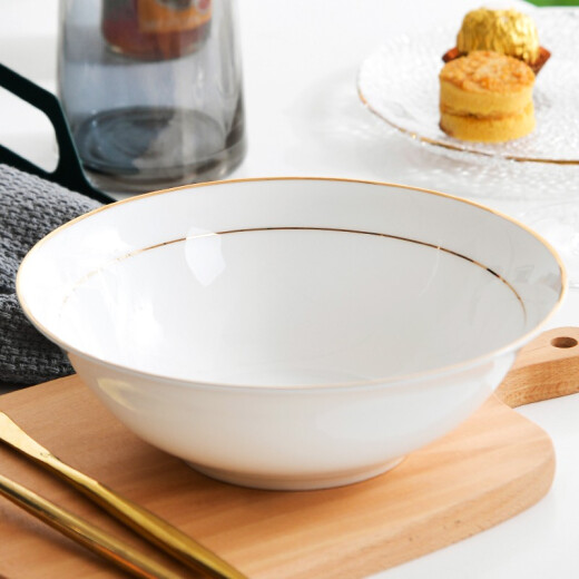 Porcelain Xiuyuan European bone china bowl household ceramic bowl large porridge bowl large soup bowl gold rim bucket bowl ramen bowl serving bowl set gold rim 7 inch bucket bowl 6 pieces