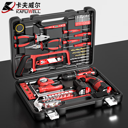 卡夫威尔126件手电钻工具箱套装家用双电池电动螺丝刀组套五金工具 P3893A 18件12V锂电钻套装P4609A