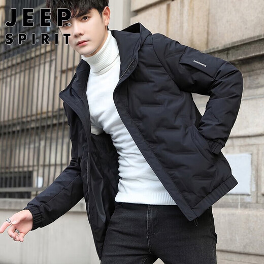 JEEP SPIRIT Jeep Down Jacket Men's Short Autumn and Winter Men's Down Jacket Warm White Duck Down Jacket Men's Black 2XL