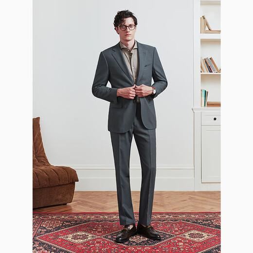 By Creations VBC Baipin imported pure wool suit suit men's business professional commuting formal groom wedding suit gray green (flat) 54 (185/104A)