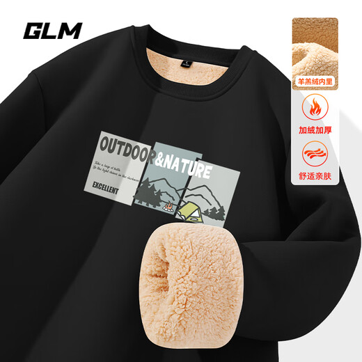 GLM sweatshirt men's winter lamb heavyweight warm and cold-proof men's tops plus velvet thickened round neck long sleeves