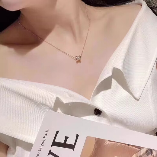 Fat Donglai's same style 18k gold small waist necklace 18K rose gold full diamond women's Au750 color gold light luxury clavicle chain 18k full diamond small waist (rose gold) + counter gift box