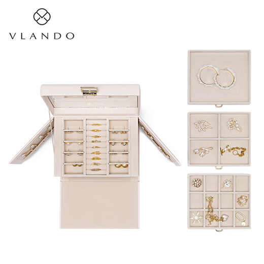 VLANDO jewelry box earrings jewelry necklace bracelet jewelry box storage box large capacity premium birthday gift apricot pink lamb pattern