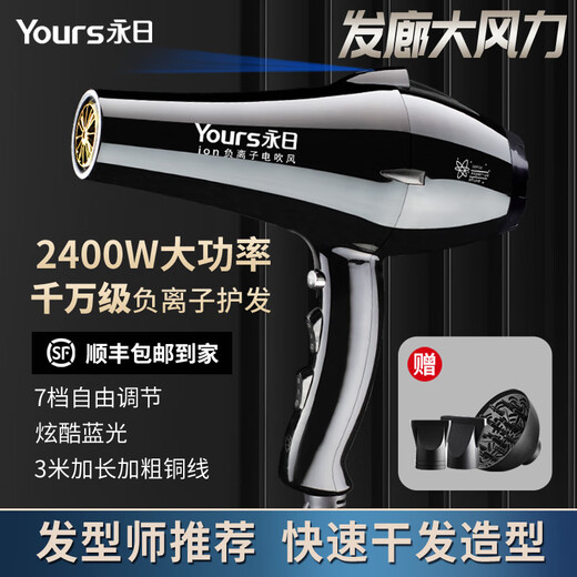 永日（Yours）永日吹风机大功率发型师专用理发店大风力电吹风筒家用负离子护发 2300w-旗舰版-9898黑蓝光