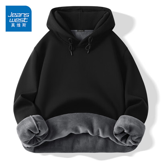 Jeanswest fleece sweatshirt for men 2026 new winter American men's style youth student large size autumn and winter thickened hoodie black (hidden cat) XL (180) (does not pill or fade)