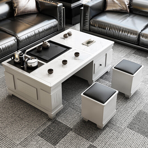 Slate Kung Fu coffee table with water boiling function, tea table, chair and tea set all-in-one set, modern home office tea table, walnut color 120*65*56cm