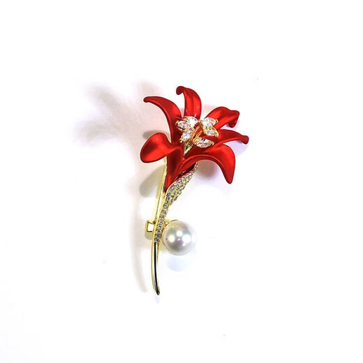QUAMER gold store style red rose brooch, high-end women's 2024 new fashion, personality, temperament, small fragrant breast, lily red flower