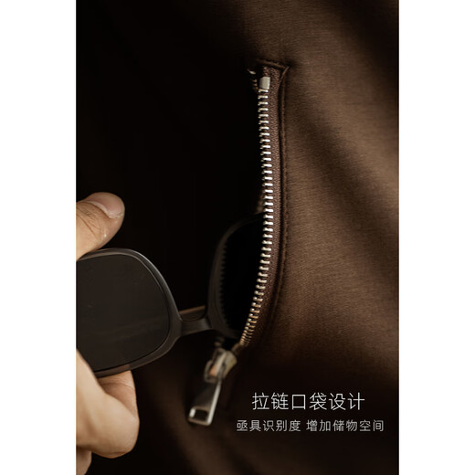 UBV heavy air cotton double zipper sweatshirt cardigan jacket for men 2024 winter henley collar casual loose short jacket apricot L (loose version) recommended 130-150Jin Jin equals 0.5 kg