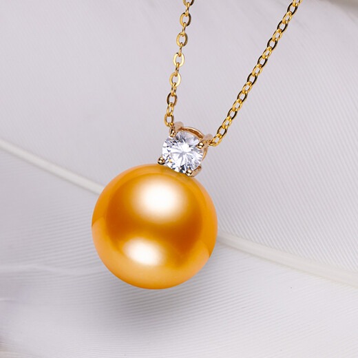 Sea pupil 18K gold set with moissanite South Sea gold bead pearl pendant single Miao Shuang Princess thick gold seawater necklace for women S grade/almost flawless rich gold 13-14mm +18K gold chain