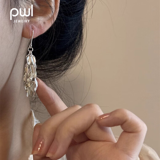 PWL925 Silver Needle Cold Wind Tassel Earrings Women's Long Earrings Light Luxury High-Quality Temperament Sparkling Earrings Women's Wheat Earrings 925 Silver Needles