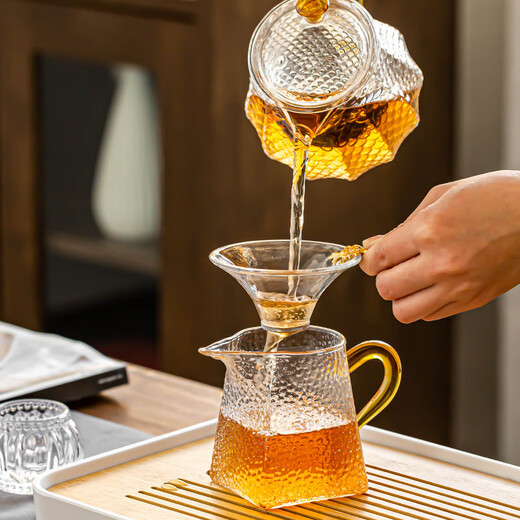 Porcelain brand tea set glass tea set household tea tray complete set with filter teapot thickened heat-resistant teapot tea cup large capacity