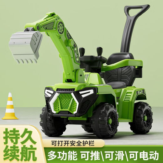 Babypure shine new children's electric car excavator can sit and ride male baby car four-wheel sliding car baby stroller gray - all-electric + fence push rod + remote control electric + sliding dual-purpose