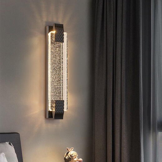 Enjoy light luxury, post-modern light luxury crystal wall lamp, living room background wall, entrance hall, staircase decorative lamp, simple bedroom bedside lamp, pearl black 600 with three-color LED
