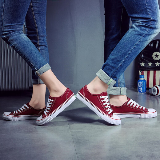 Lorenbon Canvas -Schuhe für Männer und Frauen Paarschuhe für Männer und Sommerschuhe für Männer für Männer und Frauenschuhe für Frühlings- und Sommerschuhe für atmungsaktive weiche alleinige Student -Laufschuhe [Bruchgröße] 6625 Burgundy 38 Frauenstil (normale Sportschuhe)