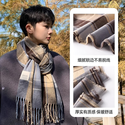 Xue Qianman scarf men's casual simple autumn and winter Korean style fringed plaid scarf fashion versatile warm thickened scarf