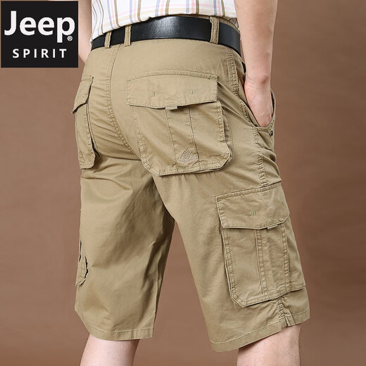 JEEP cargo shorts men's summer thin pure cotton five-quarter pants men's large size loose mid-pants multi-pocket casual shorts 9889 Khaki 36 two-foot-eight
