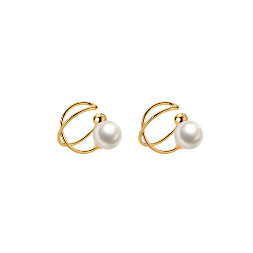Djin French double circle pearl ear clip S925 silver pearl pierced ear clip ear bone clip birthday goddess day gift earrings double circle pearl ear clip gold