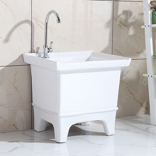 Mop pool ceramic balcony washing mop pool household mop pool bathroom small and large mop basin with high curved faucet 36 cm flat mouth manual model + high curved faucet