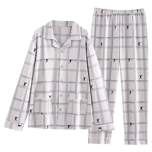 恒源祥睡衣男士春秋款棉质长袖男款2024新款大码中年爸爸夏季家居服套装 3882 (170/L码)建议穿着体重120-140斤