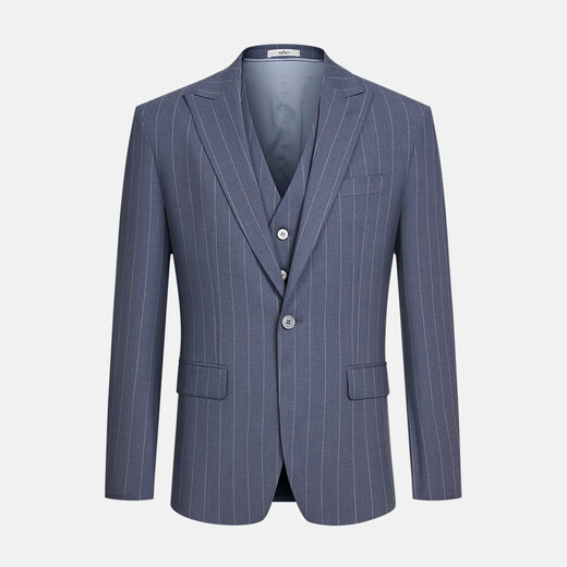 Qipai Striped Suit Men's Business Casual Fashion Slim Suit Vest Three-piece Set Shopping Mall Same Style Light Gray B48