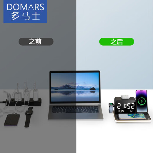 Thomas 7-en-1 chargeur sans fil tactile veilleuse temps de synchronisation Bluetooth haute puissance multifonction bureau sans fil charge rapide téléphone portable casque montre peut être personnalisé cadeau d'entreprise LOGO noir (chargeur sans fil multifonction 7-en-1)