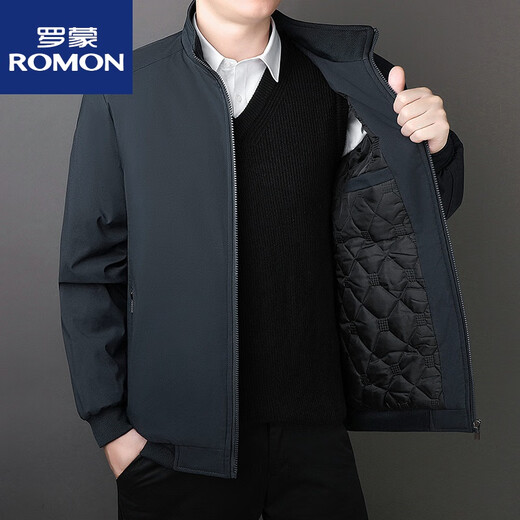 ROMON high-quality jacket new men's stand-up collar thickened velvet comfortable and warm executive jacket middle-aged 9985 black thickened 2XL135-150Jin Jin equals 0.5 kg