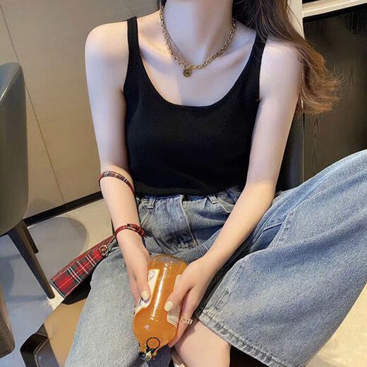 京小二内搭吊带背心女春夏打底设计感小众针织无袖上衣 YZL-DD301小众针织【杏色】 均码