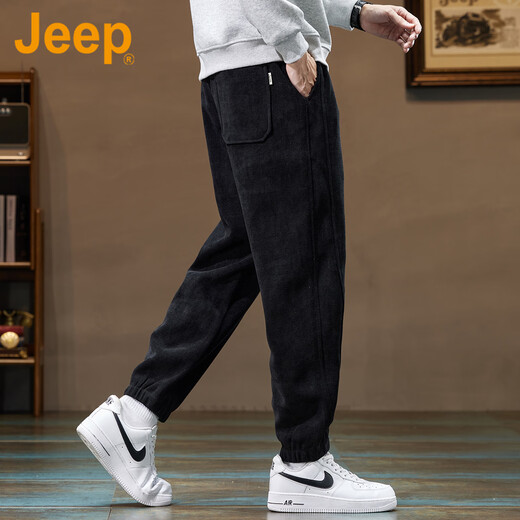 Jeep (JEEP) American genuine Jeep high-end chenille casual pants for men in autumn and winter, warm, loose and versatile leggings sports pants, black, official and authentic XL recommended 130-150Jin Jin equals 0.5 kg