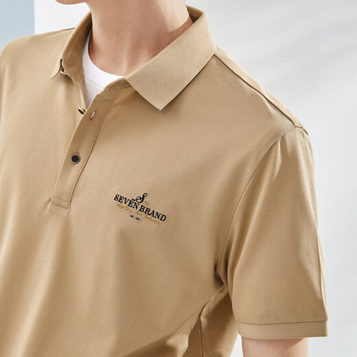 Qipai short-sleeved men's polo shirt summer thin fashionable casual lapel versatile shirt 3A antibacterial 1JH707 apricot L (175)