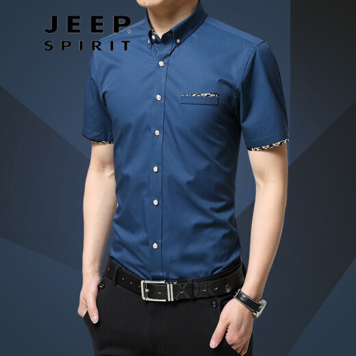 Jeep JEEP short-sleeved shirt men's pure cotton middle-aged plaid shirt summer business casual half-sleeved shirt men's short-sleeved shirt loose plus size top thin wine red XL