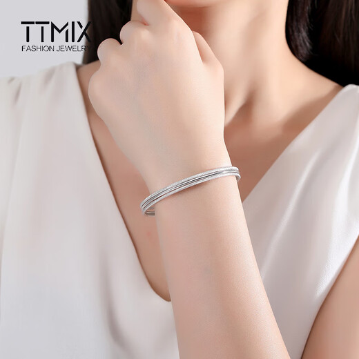 TTMIX women's simple pt950 platinum bracelet glossy white gold bracelet frosted Sansheng III bracelet single glossy 5.3-5.5g 56mm