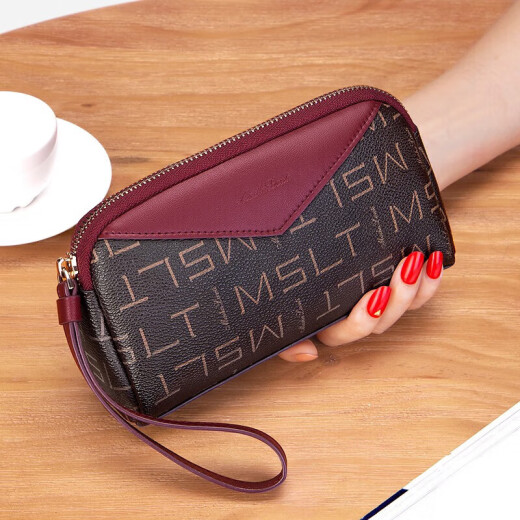 MashaLanti clutch bag, female small bag, long coin purse, female mobile phone bag, practical birthday gift for mother, wife, girlfriend, wine red