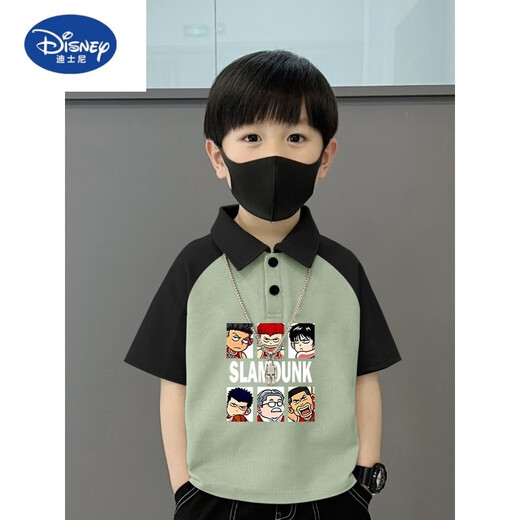 迪士尼（Disney）纯棉POLO衫短袖T恤儿童夏季新款中大童宽松拼接帅气翻领男孩上衣 674笑脸-咖杏-POLO衫纯棉品 150