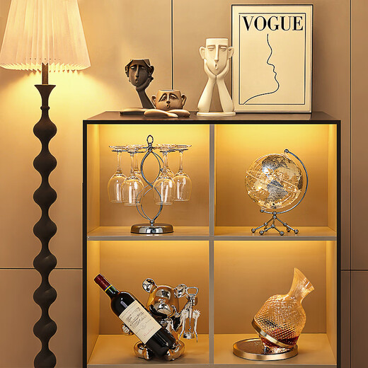 First sight of wine cabinet decorations, art, light luxury, high-end red wine rack, living room sideboard, TV cabinet, housewarming gift, double eight-style wine glass rack + 6 red wine glasses