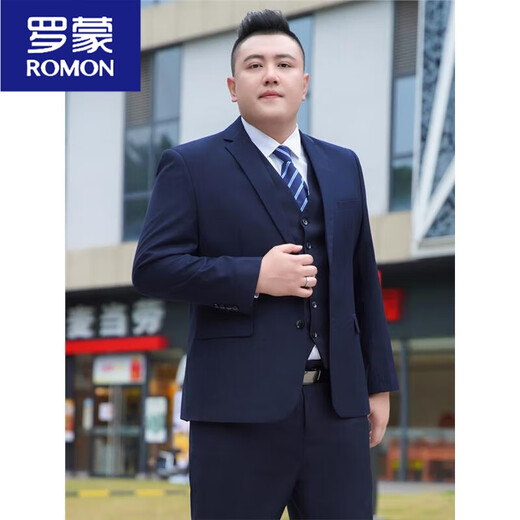 ROMON large size suit men's suit plus fat plus fat business formal suit jacket wedding dress loose black autumn gray (suit + trousers) 5XL 200 210-225Jin Jin equals 0.5 kg
