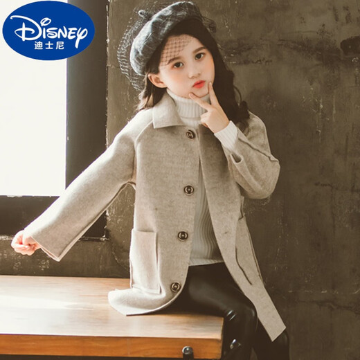 迪士尼（Disney）女童双面呢大衣2025新款秋冬洋气大童秋装儿童呢子仿羊绒毛呢外套 浅灰色 浅灰色 160 码建议13-14岁【150-160cm】