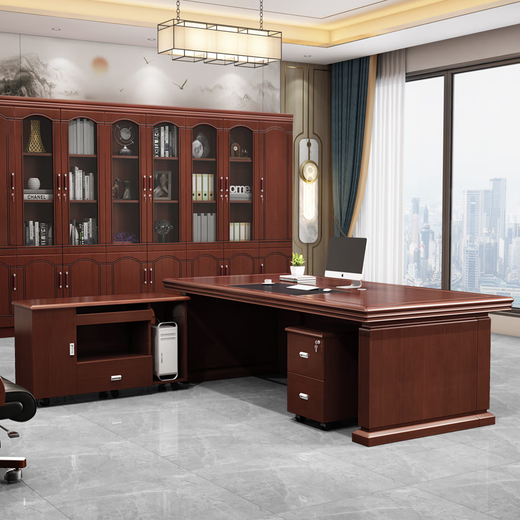 KESENGE boss desk executive desk new Chinese style executive desk executive manager desk office desk desk and chair combination single table + long auxiliary cabinet 1.8 meters