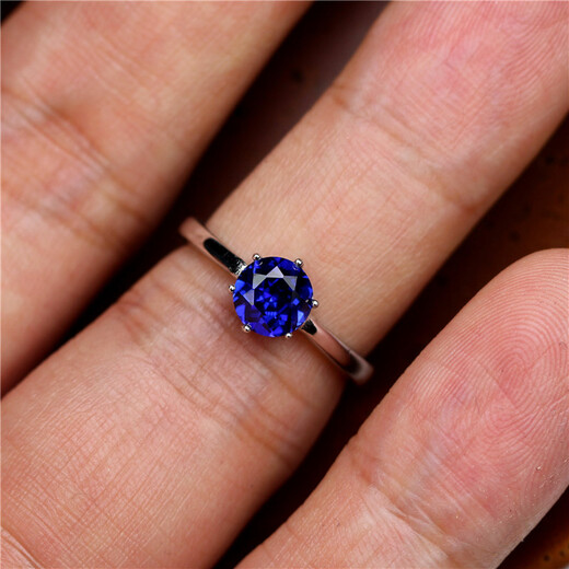 CHAUIYIN trendy temperament 1 carat tanzanite ring women's Japanese and Korean synthetic blue gemstone ring dark 6mm-live mouth