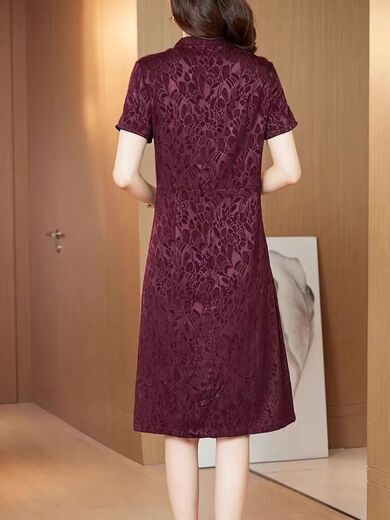 奥丝婕（Aosijie）高端品牌真丝连衣裙改良款旗袍女2025夏季新款桑蚕丝喜婆婆婚宴装 酒红 2XL (125-135斤左右)