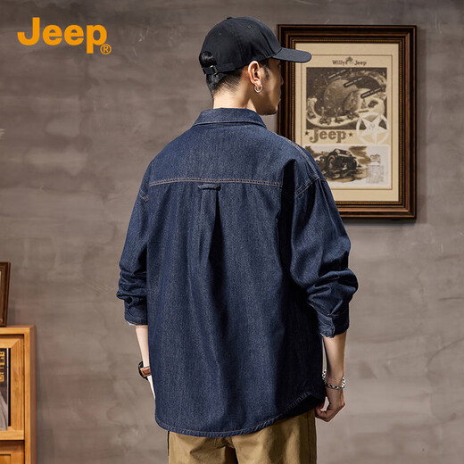 JEEP吉普2025秋冬新款牛仔衬衫简约男装衬衣休闲宽松长袖外套男上衣服